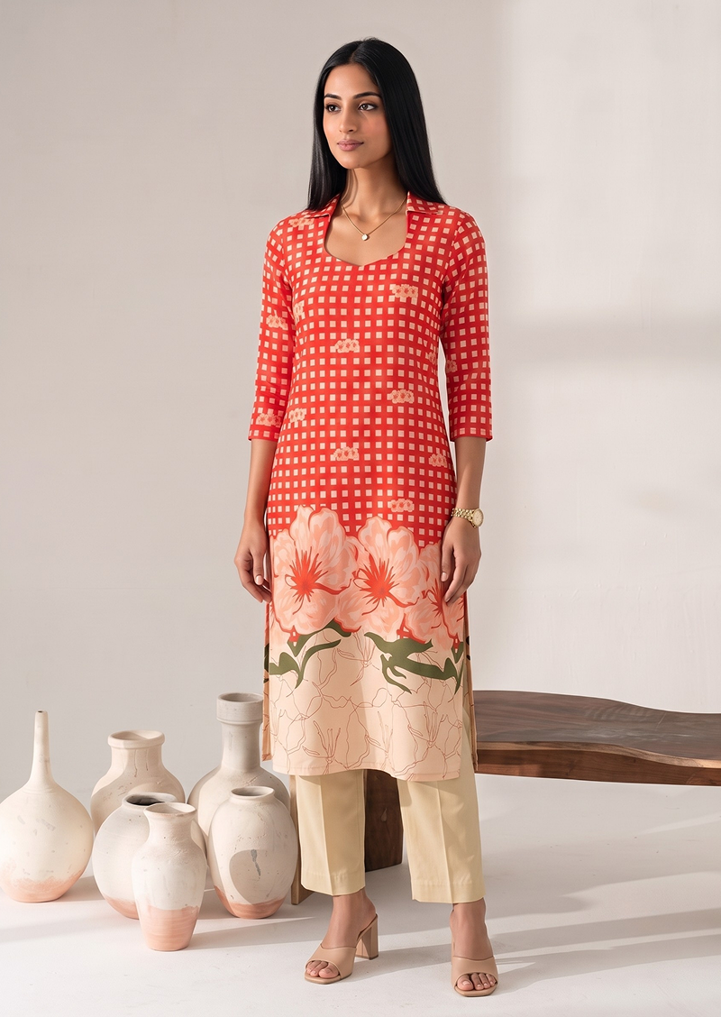 Coral Checkmate Top & Pant