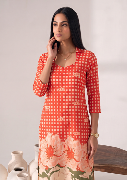 Coral Checkmate Top & Pant