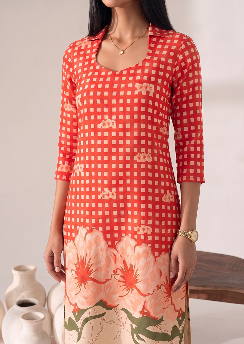 Coral Checkmate Top & Pant
