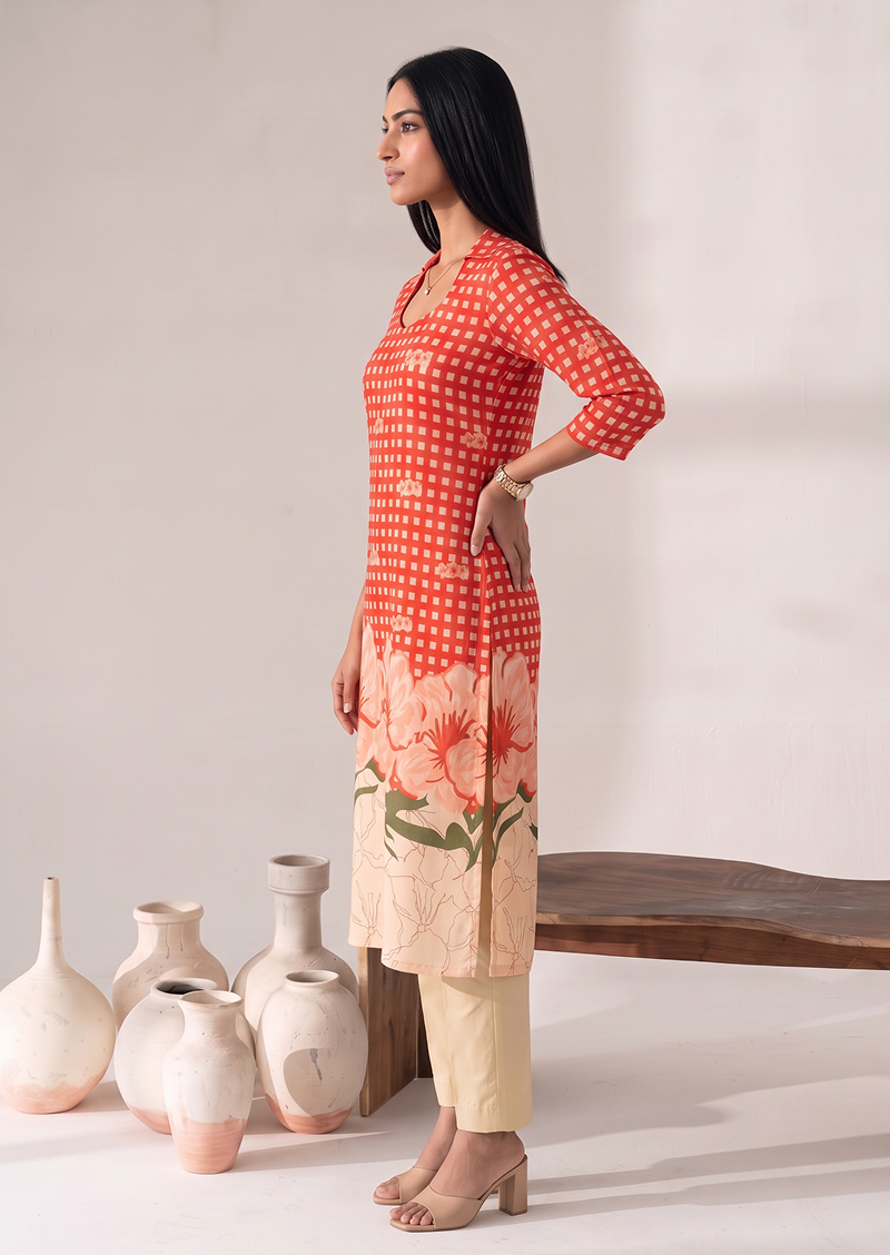 Coral Checkmate Top & Pant