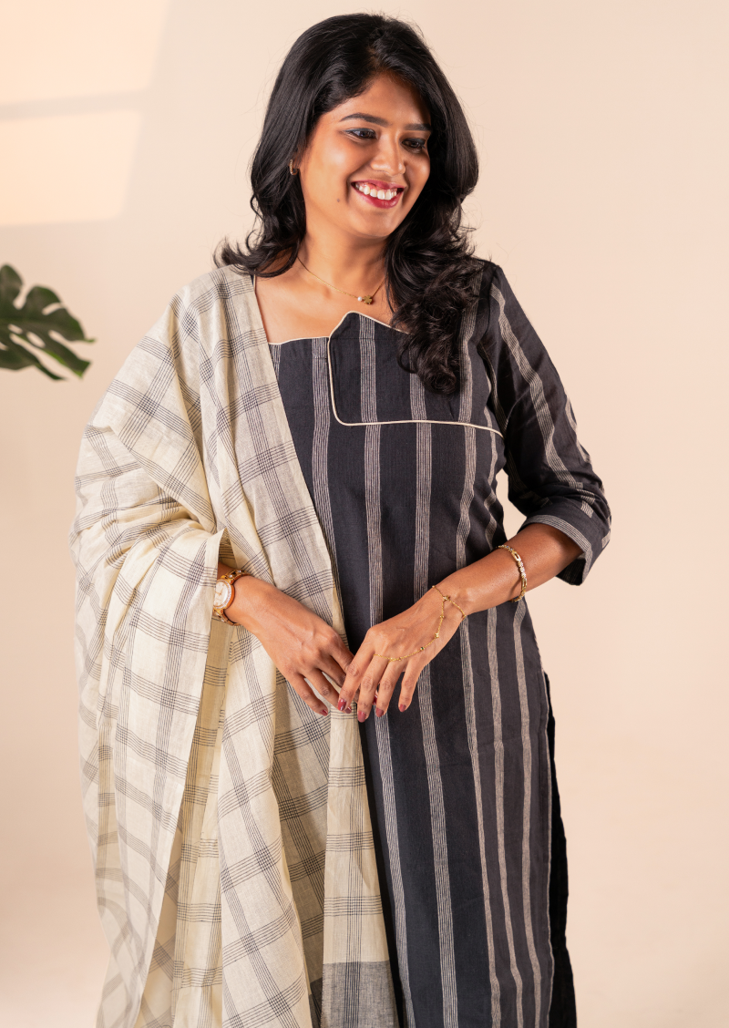 Crafted Ash Top & Dupatta Set