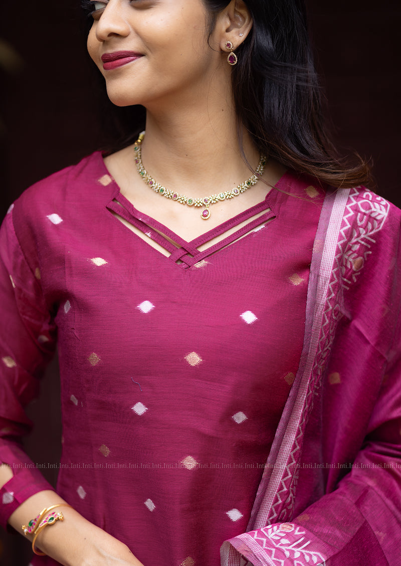 Fuchsia Thread Top & Dupatta Set