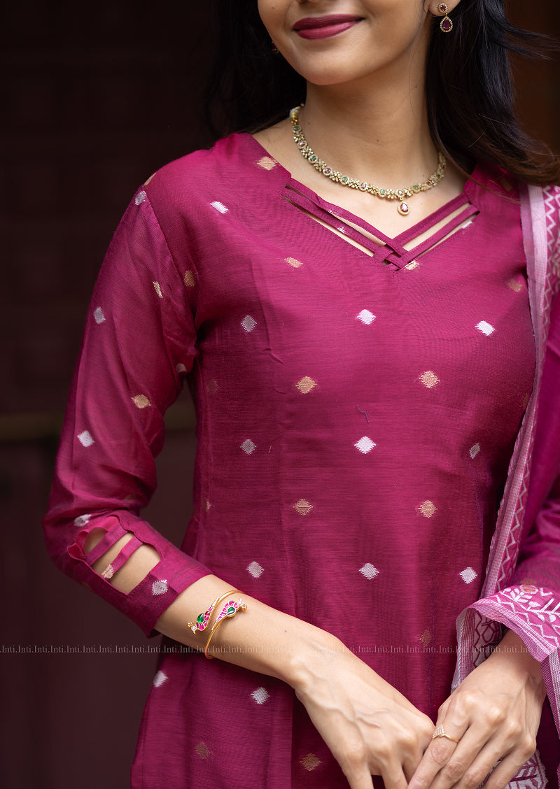 Fuchsia Thread Top & Dupatta Set