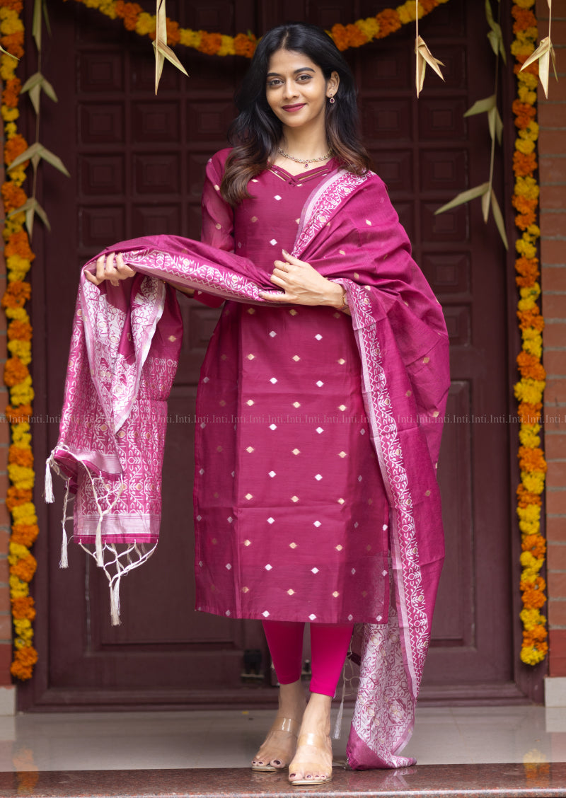Fuchsia Thread Top & Dupatta Set