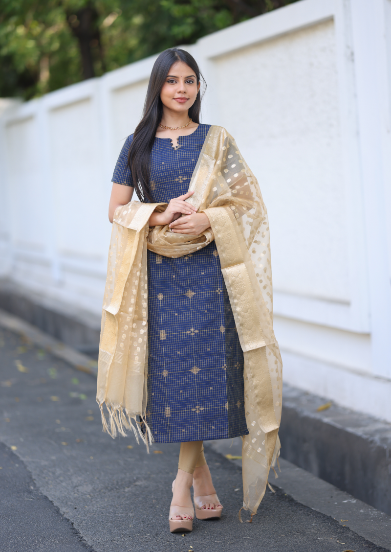 Golden Check Top & Dupatta Set