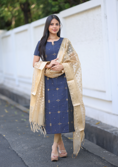 Golden Check Top & Dupatta Set