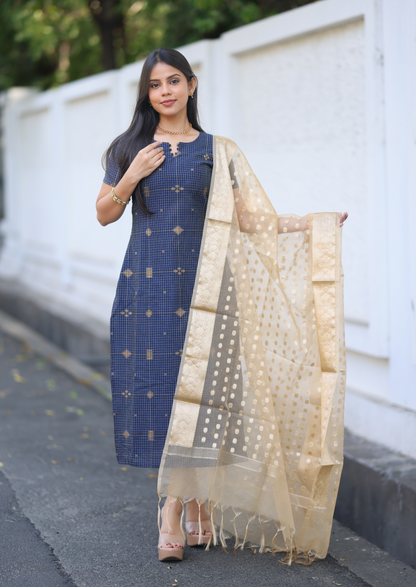 Golden Check Top & Dupatta Set