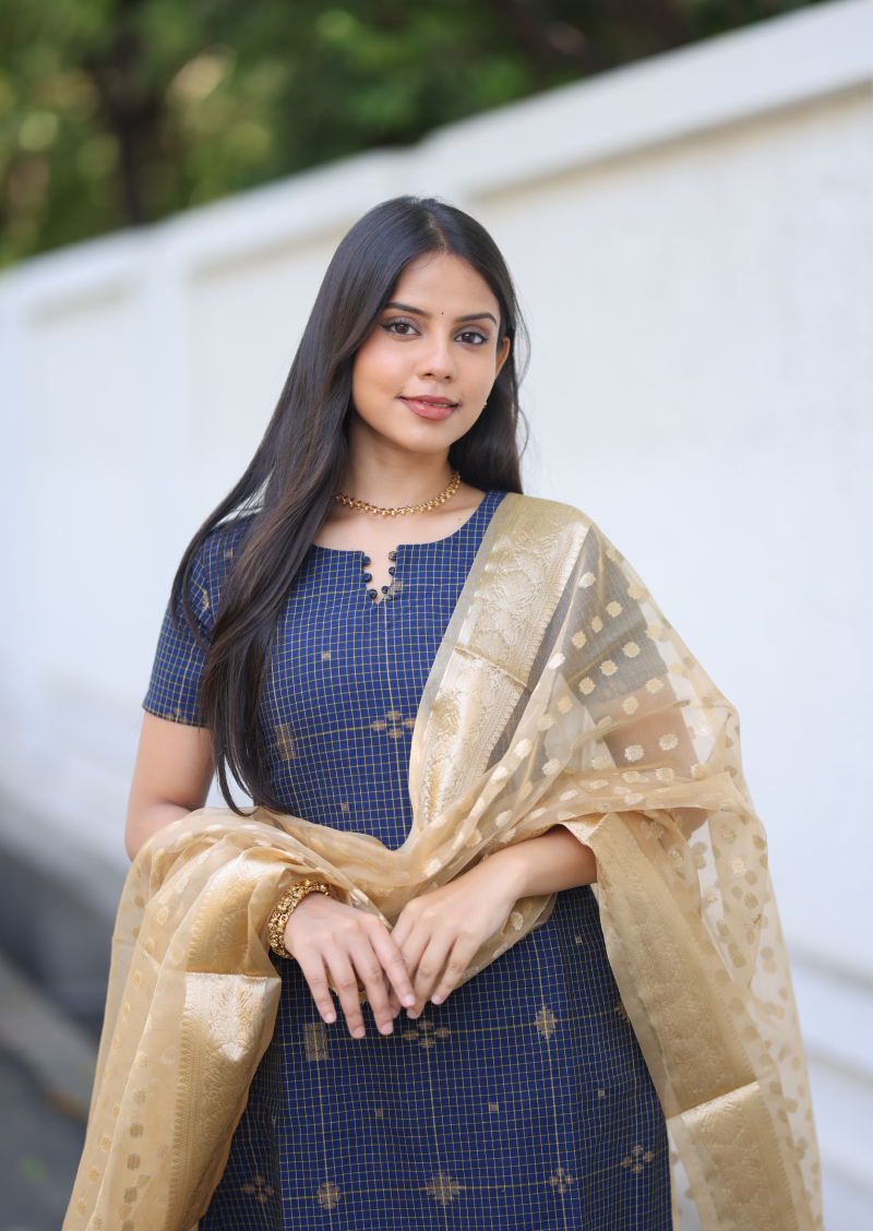 Golden Check Top & Dupatta Set