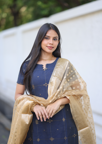 Golden Check Top & Dupatta Set