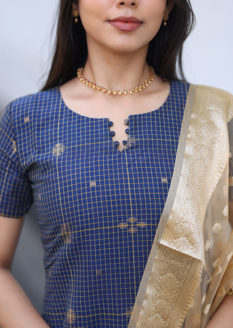 Golden Check Top & Dupatta Set
