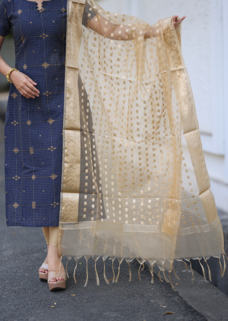 Golden Check Top & Dupatta Set