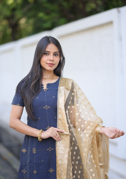 Golden Check Top & Dupatta Set