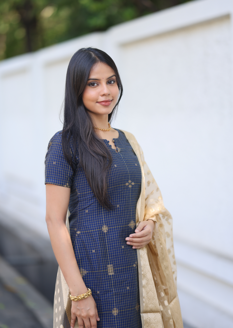 Golden Check Top & Dupatta Set