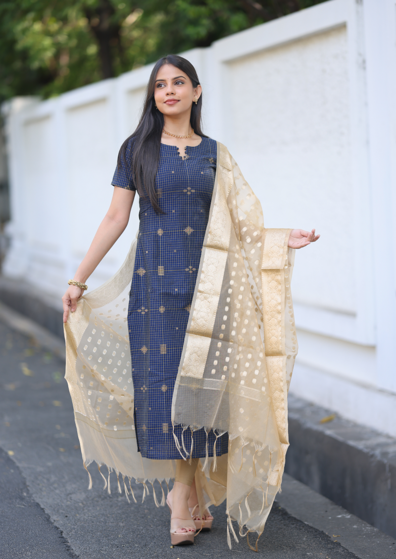 Golden Check Top & Dupatta Set