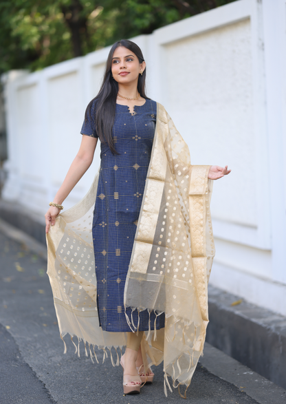 Golden Check Top & Dupatta Set