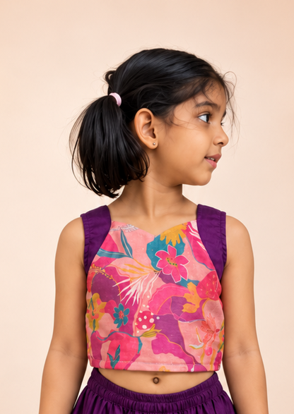 Grape Giggle Kids Crop Top & Skirt Set