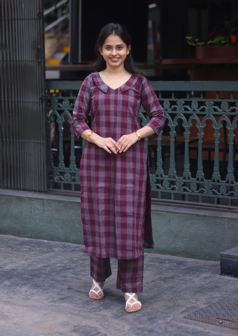 Berry Check Top & Pant Set