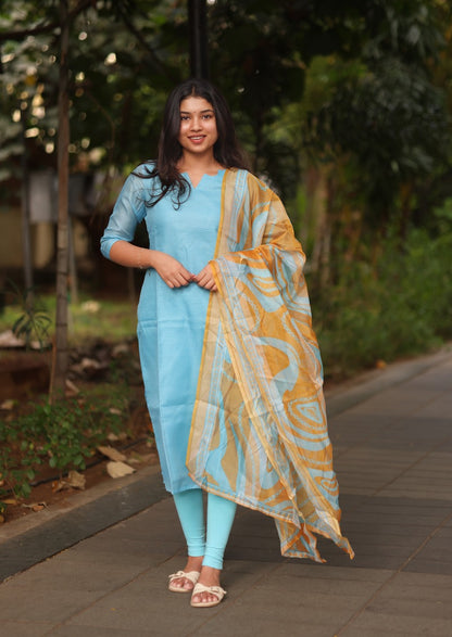 Aqua Swirl Top & Dupatta Set