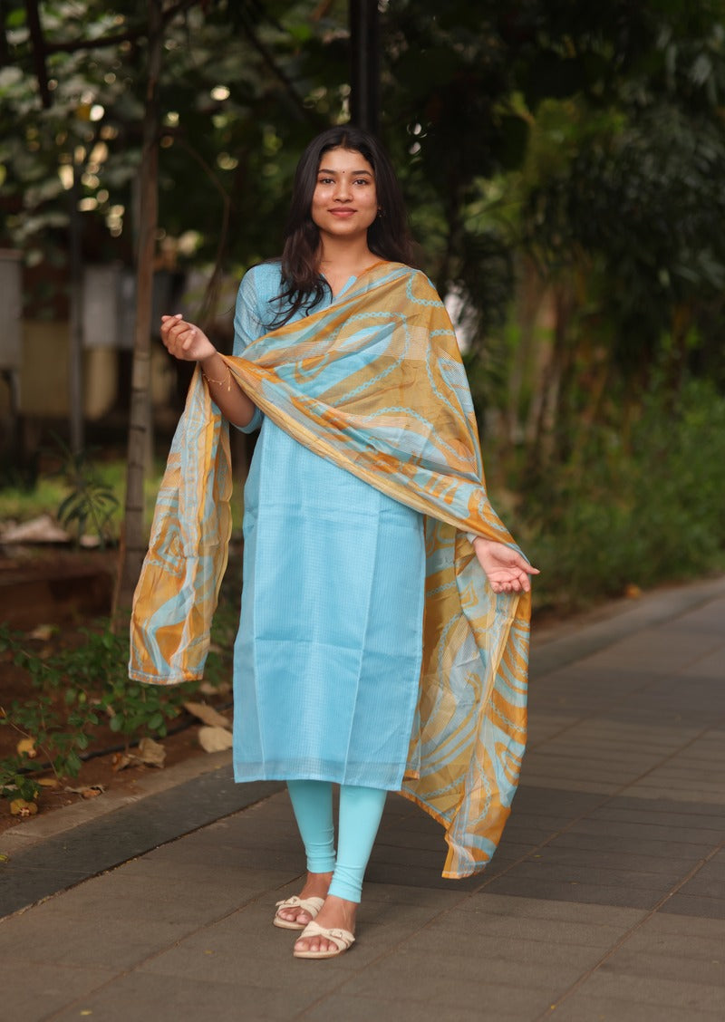 Aqua Swirl Top & Dupatta Set
