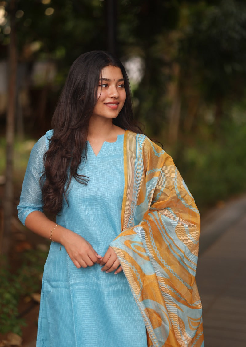 Aqua Swirl Top & Dupatta Set