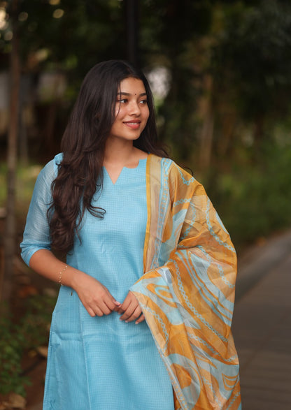 Aqua Swirl Top & Dupatta Set