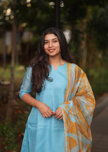 Aqua Swirl Top & Dupatta Set