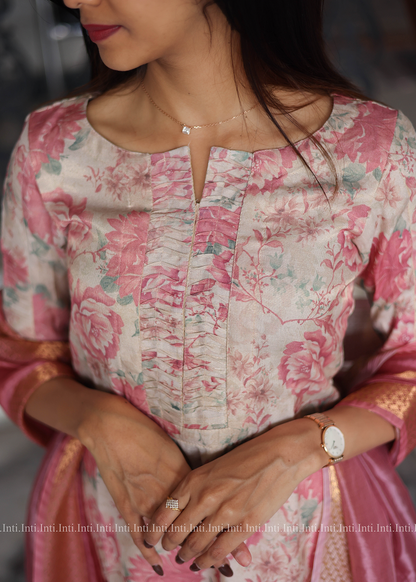 Soft Rosette Top and Dupatta Set