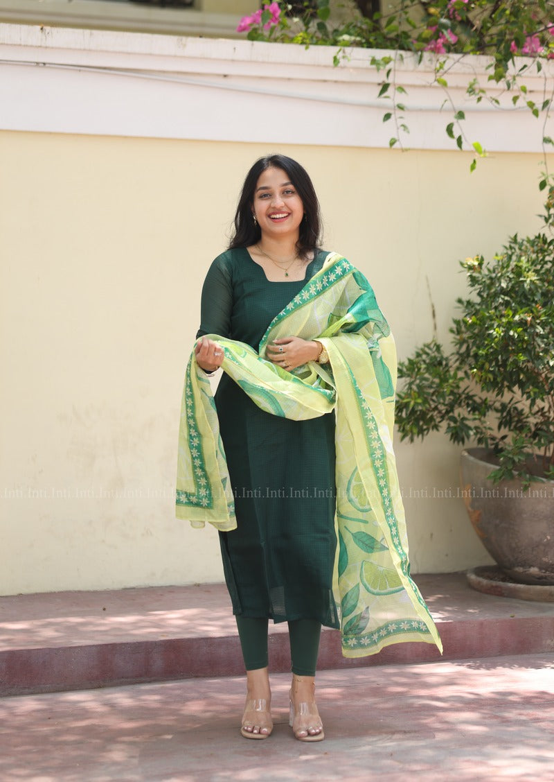 Emerald Zest Top and Dupatta Set