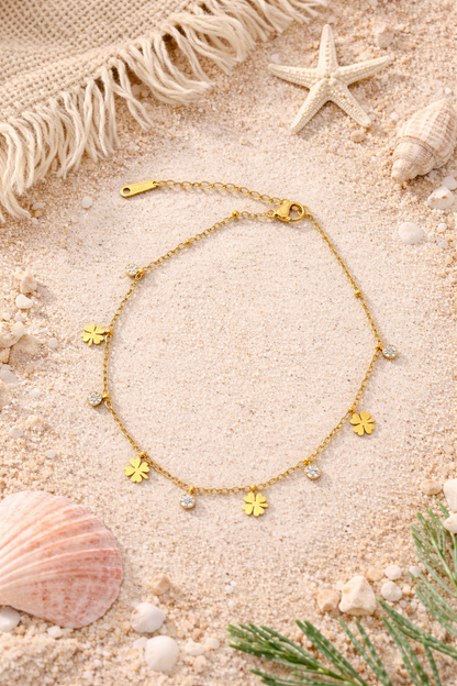 Floral Charm Anklet with Drop Accents