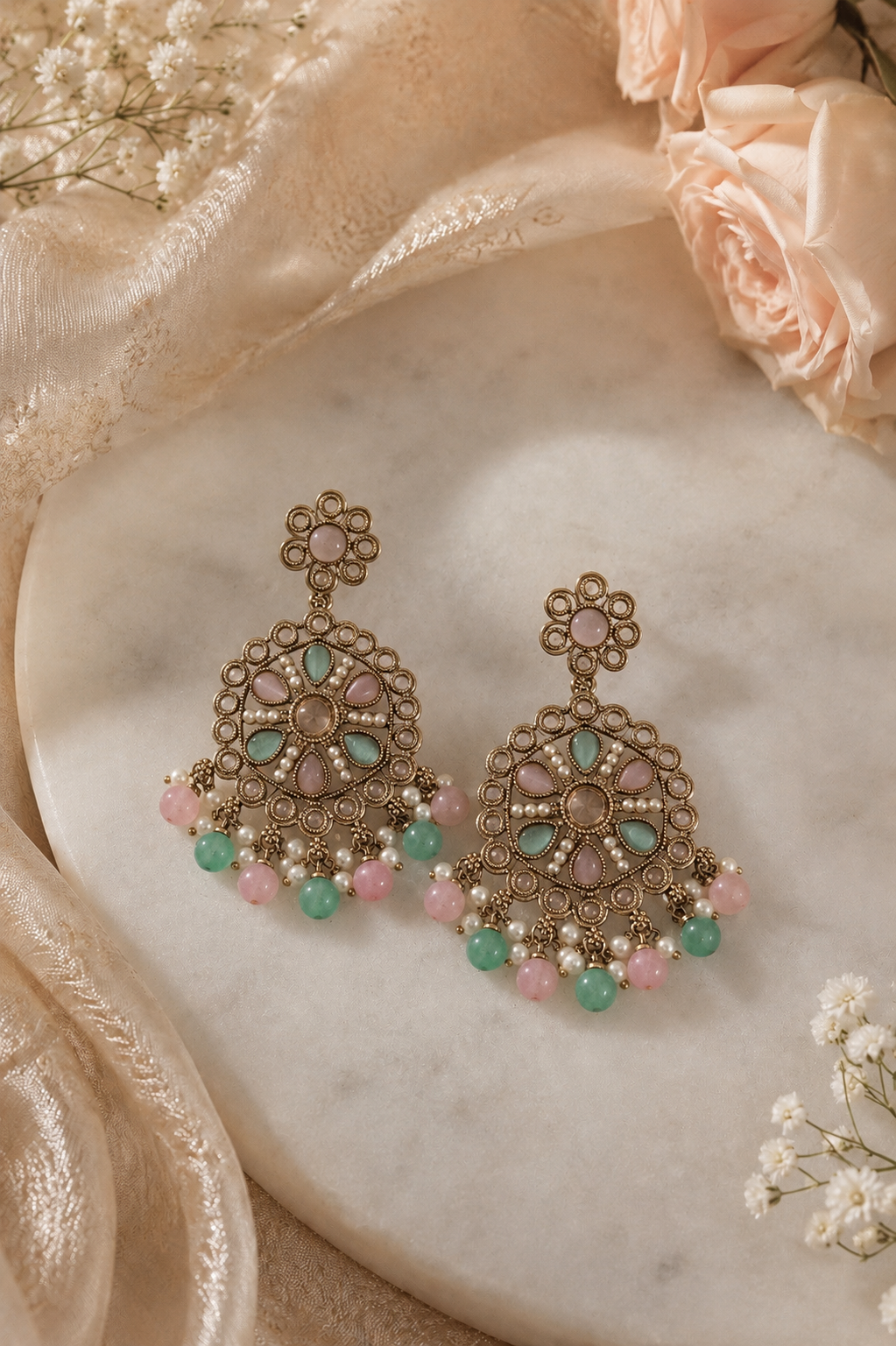 Pastel Floral Chandbali Earrings