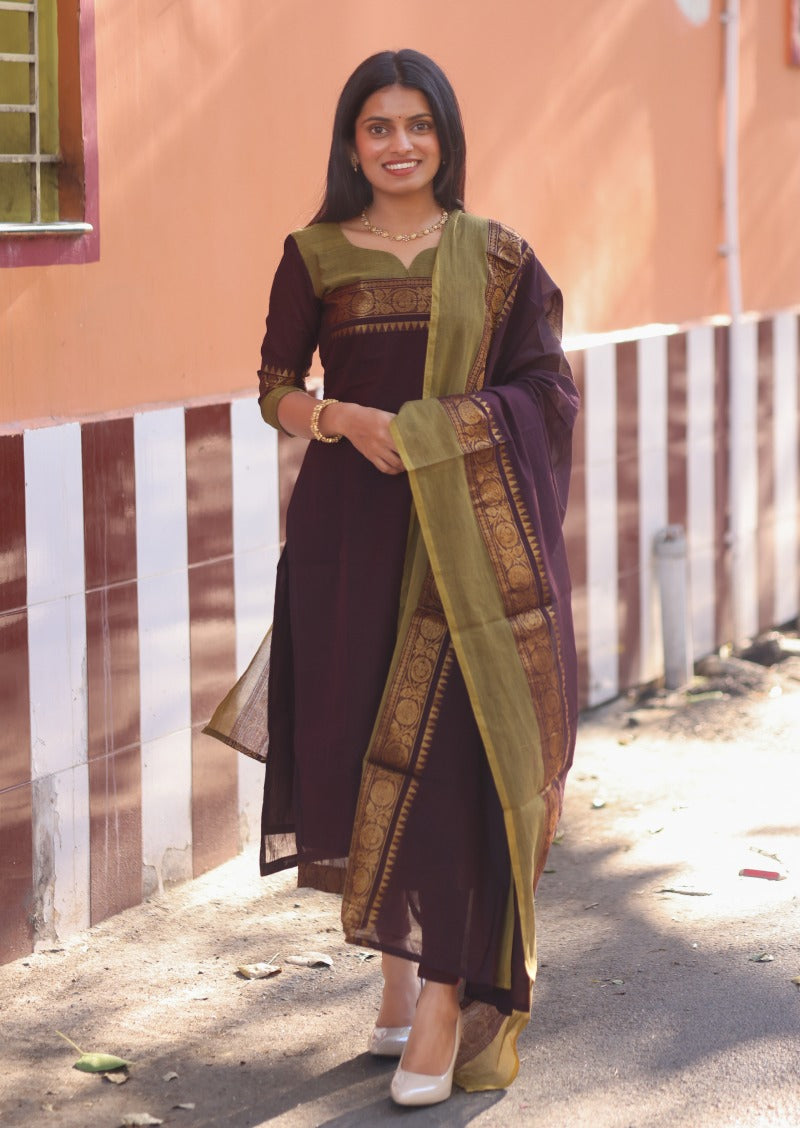 Mulberry Zari Top & Dupatta Set