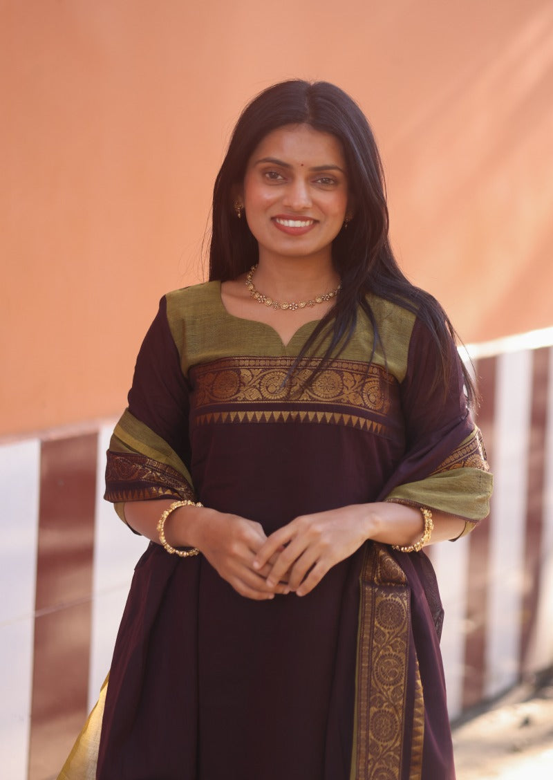 Mulberry Zari Top & Dupatta Set