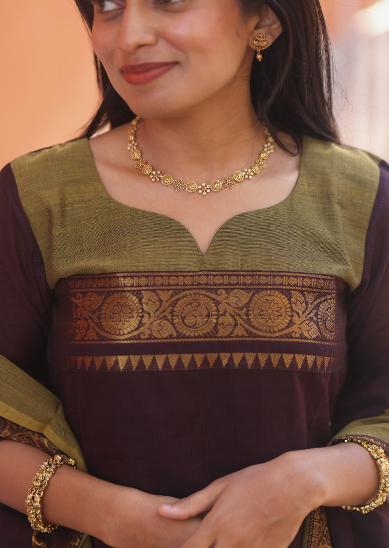 Mulberry Zari Top & Dupatta Set