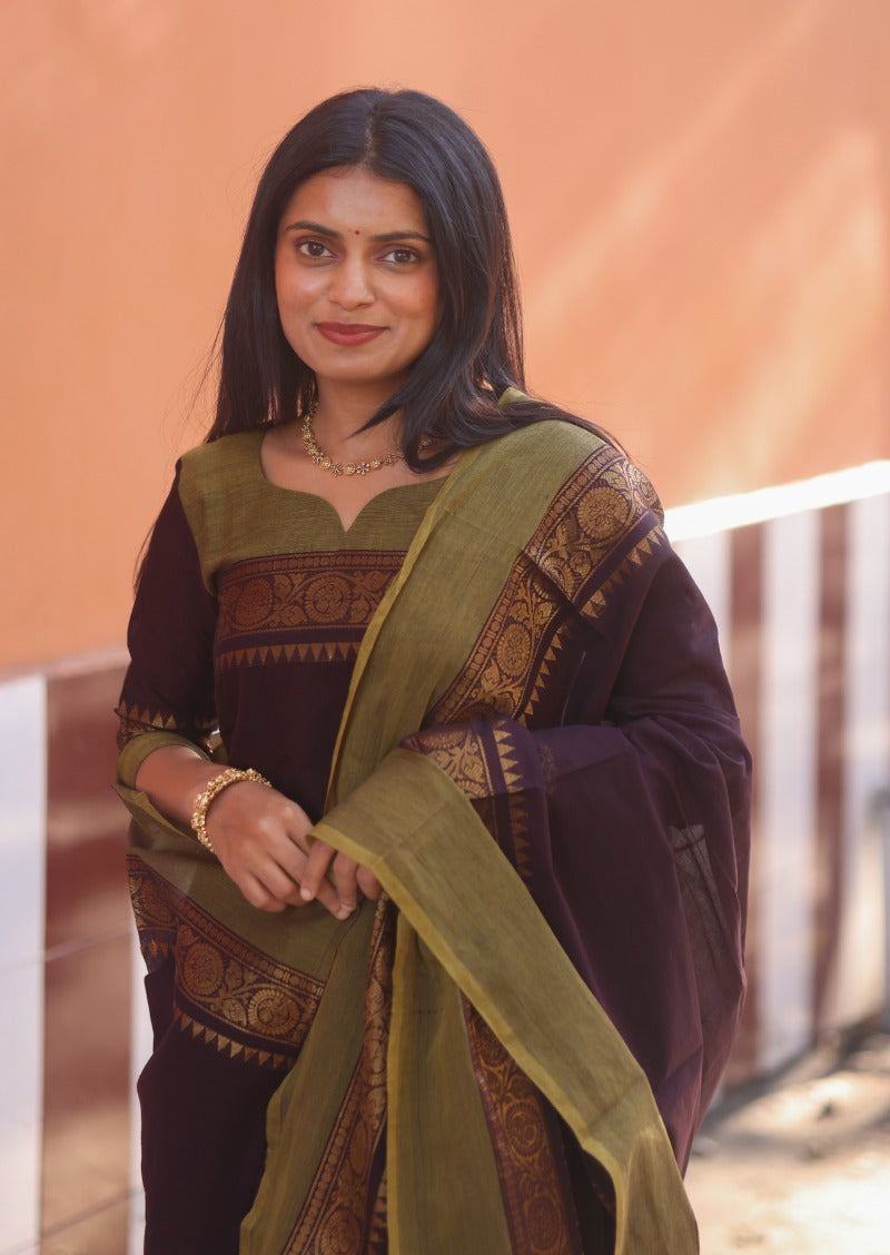 Mulberry Zari Top & Dupatta Set