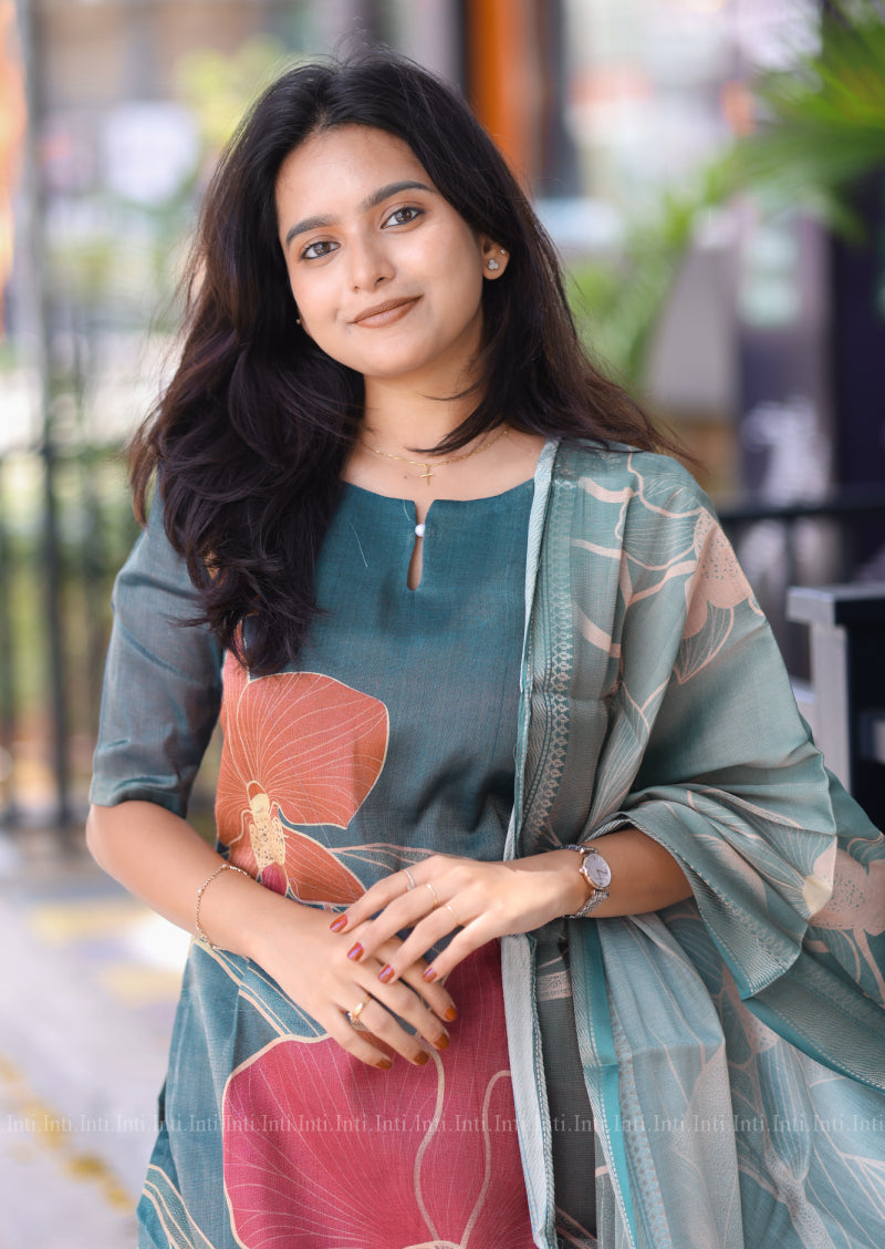 Midnight Bloom Top & Dupatta Set