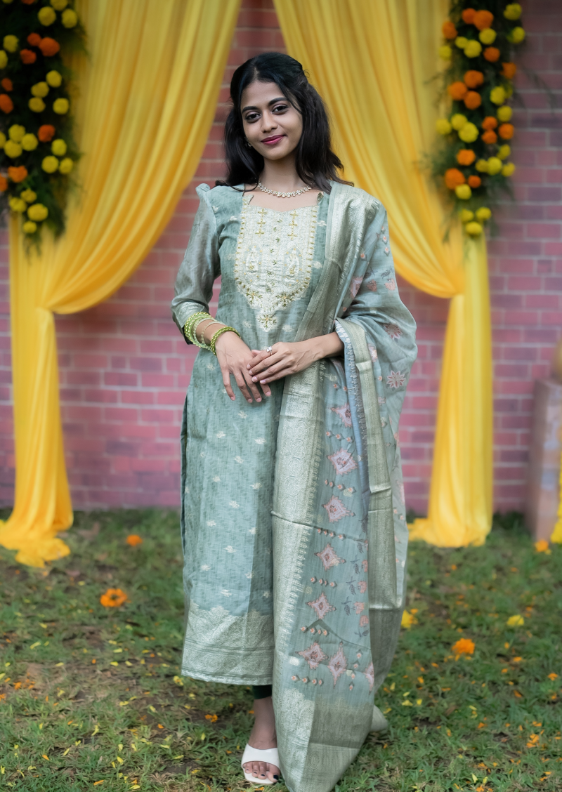 Olive Aura Top & Dupatta Set