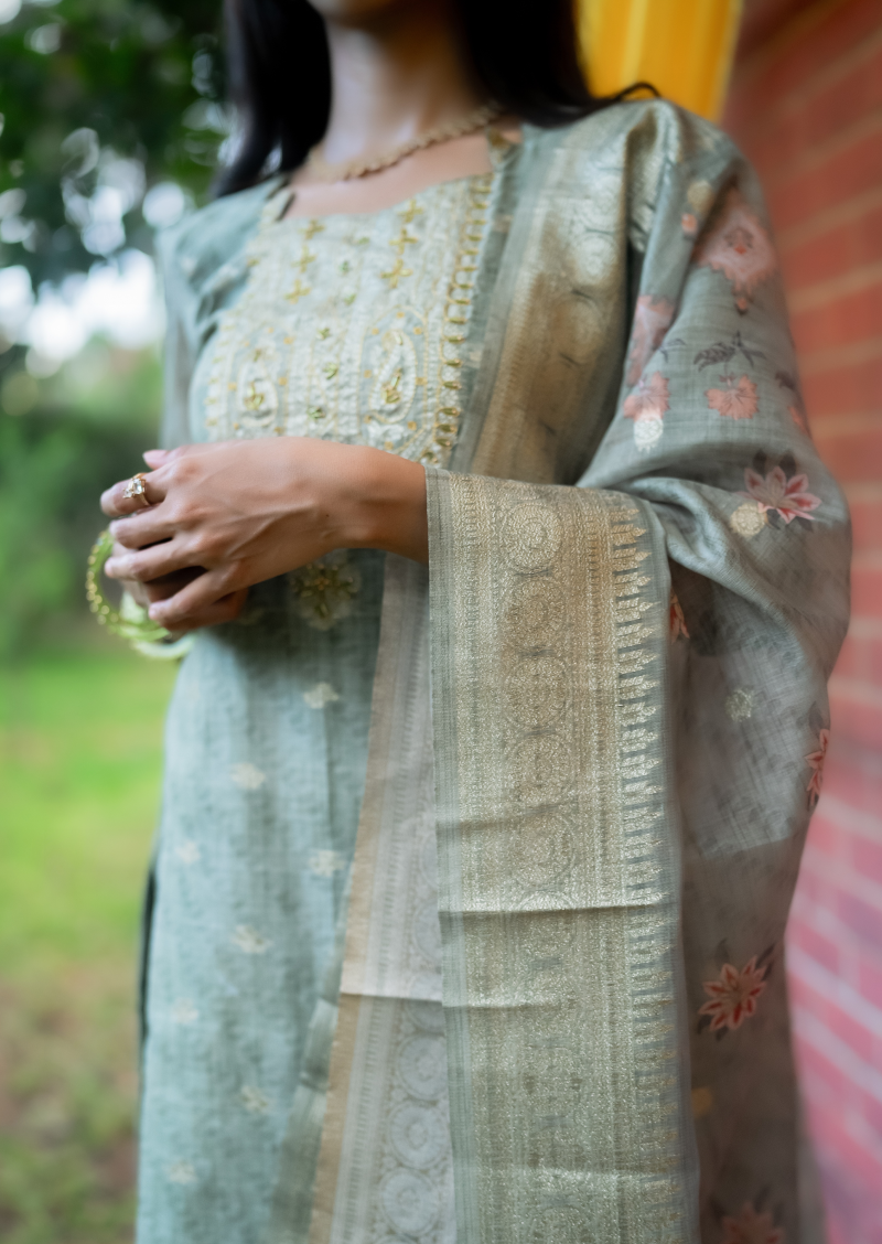 Olive Aura Top & Dupatta Set