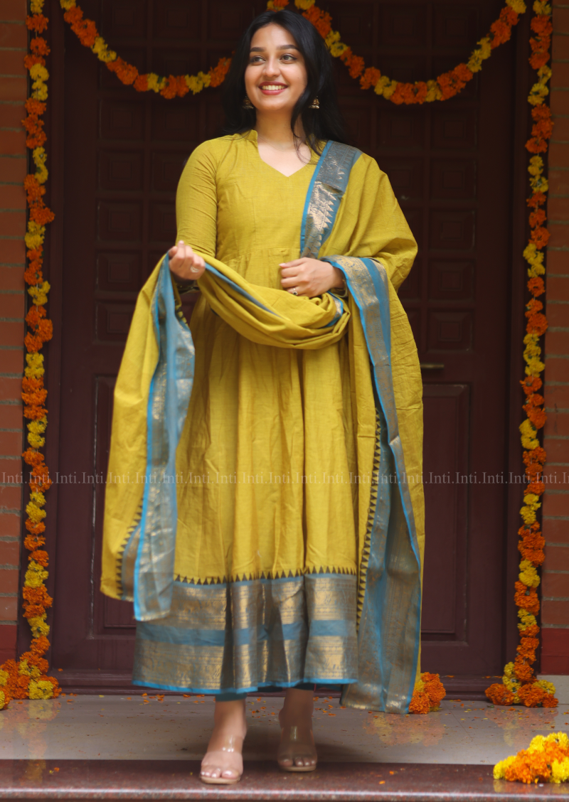 Ochre Woven Anarkali