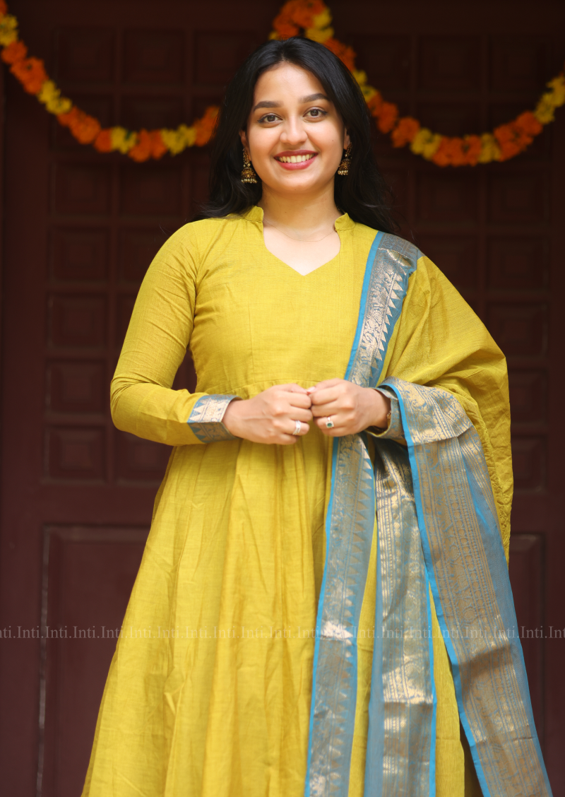 Ochre Woven Anarkali