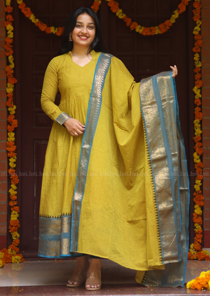 Ochre Woven Anarkali