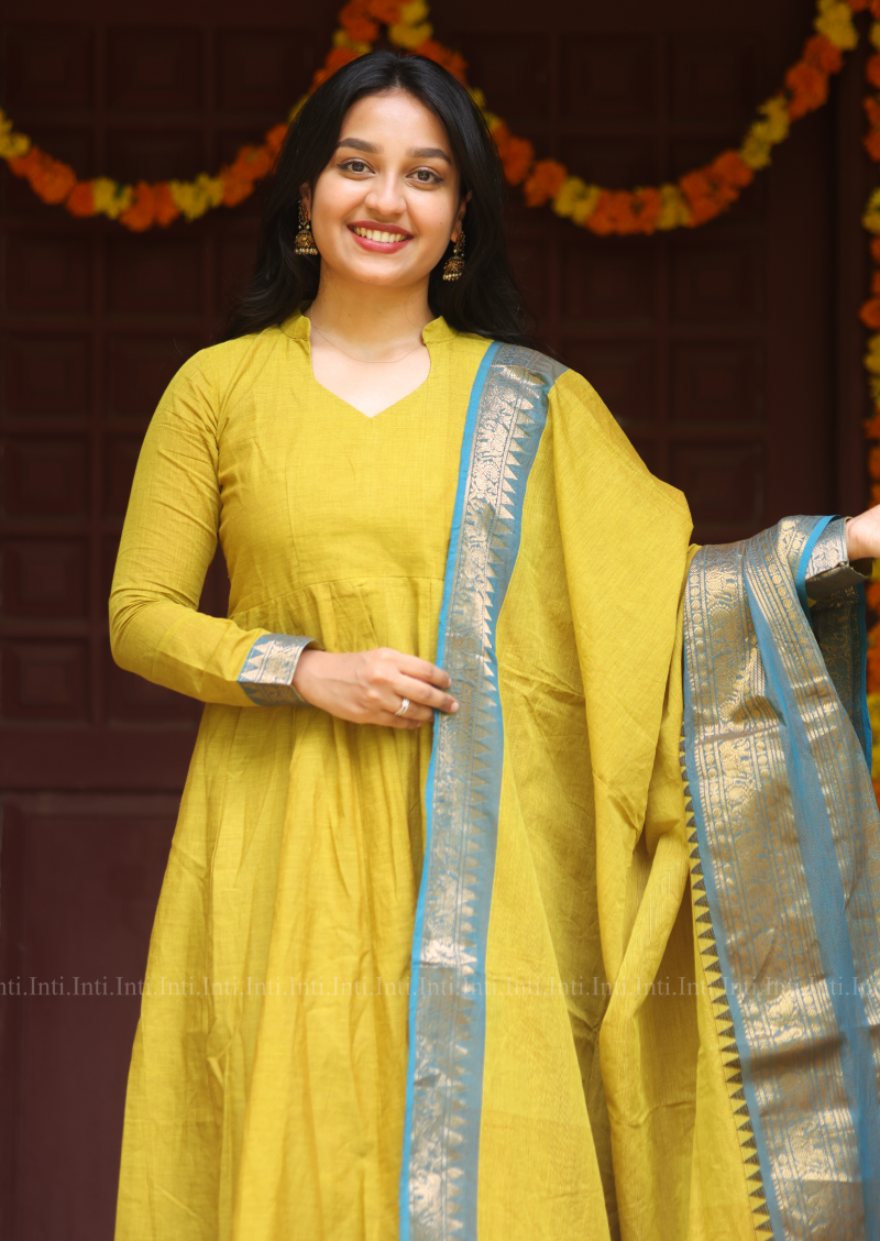 Ochre Woven Anarkali