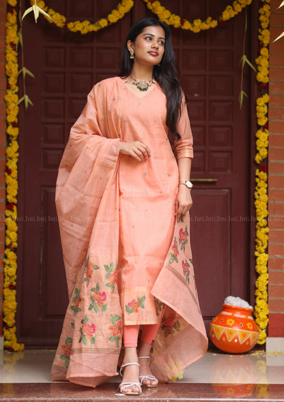 Peach Flourish Top & Dupatta Set