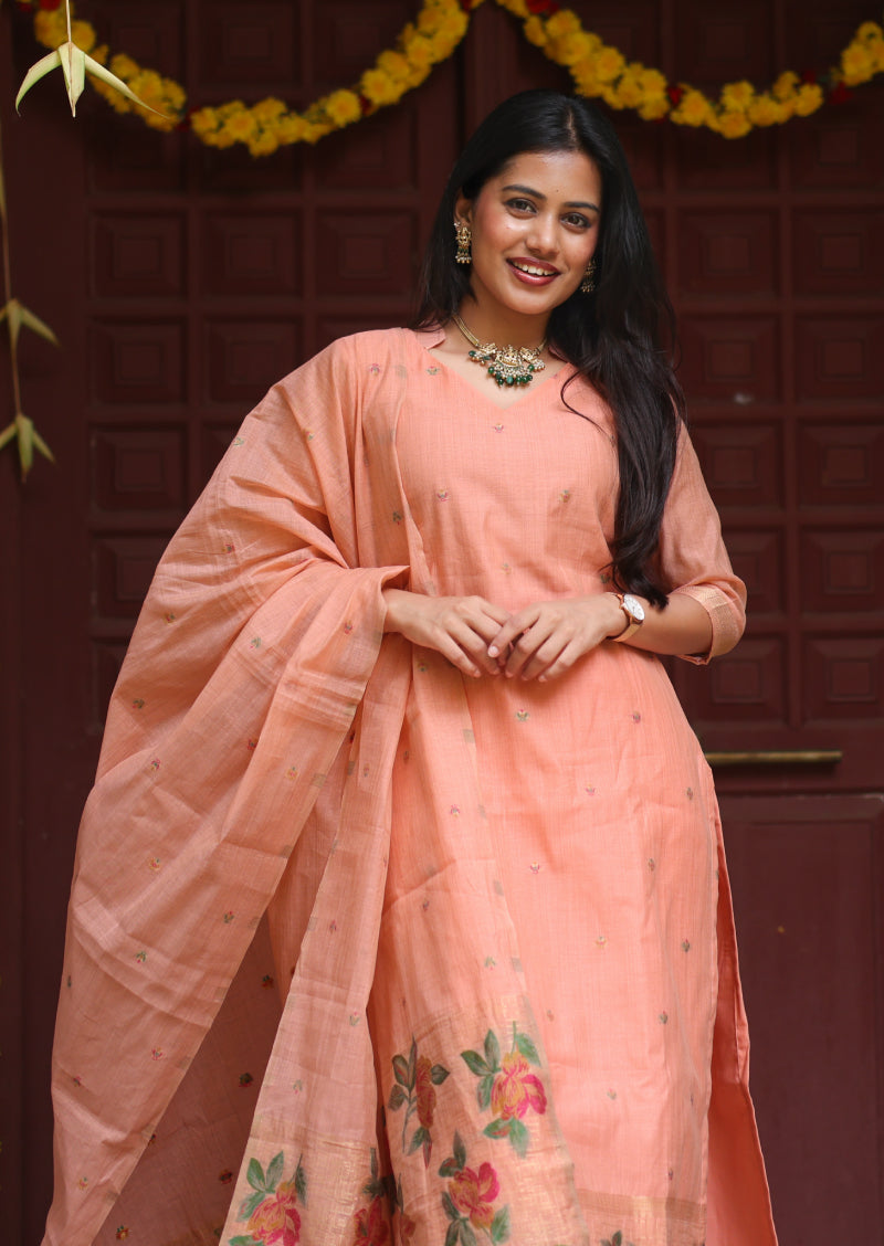 Peach Flourish Top & Dupatta Set