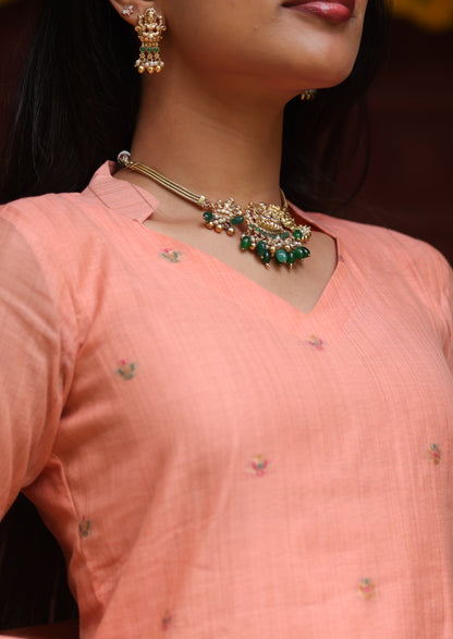 Peach Flourish Top & Dupatta Set