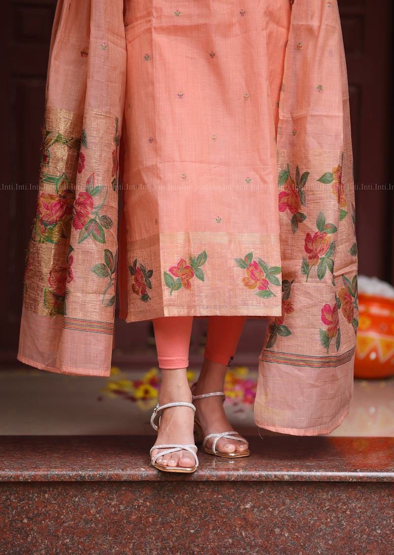 Peach Flourish Top & Dupatta Set