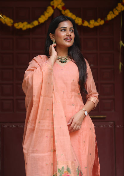Peach Flourish Top & Dupatta Set