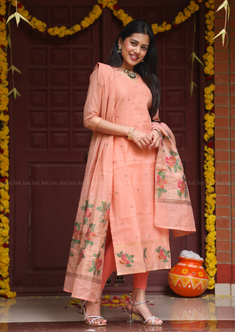 Peach Flourish Top & Dupatta Set