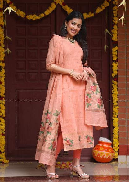 Peach Flourish Top & Dupatta Set