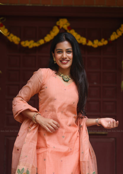 Peach Flourish Top & Dupatta Set