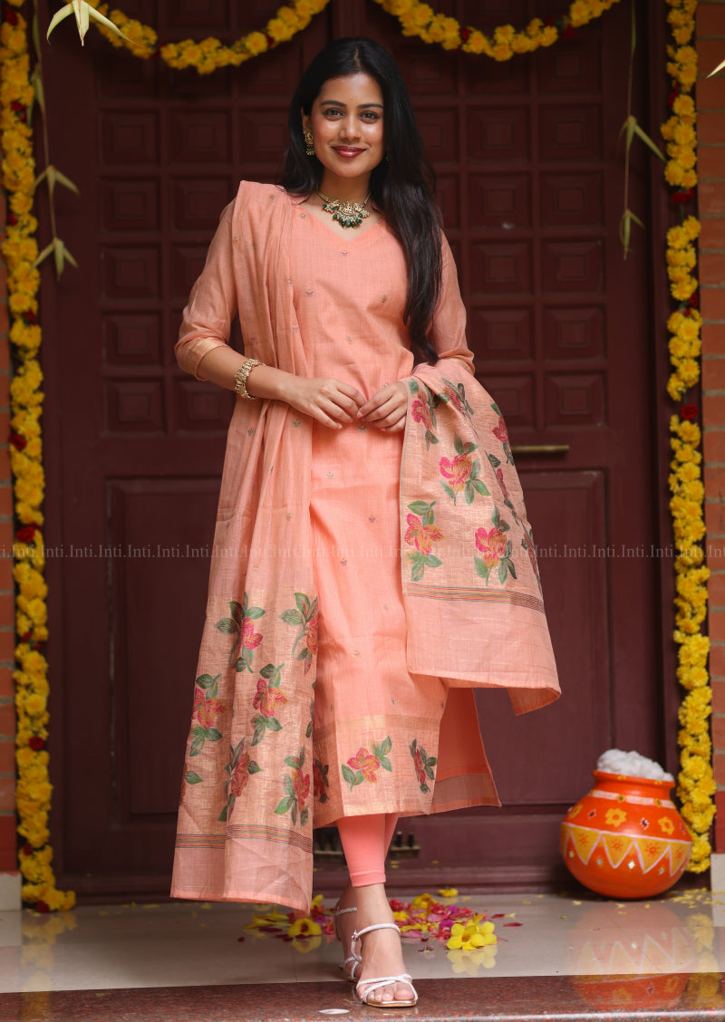 Peach Flourish Top & Dupatta Set